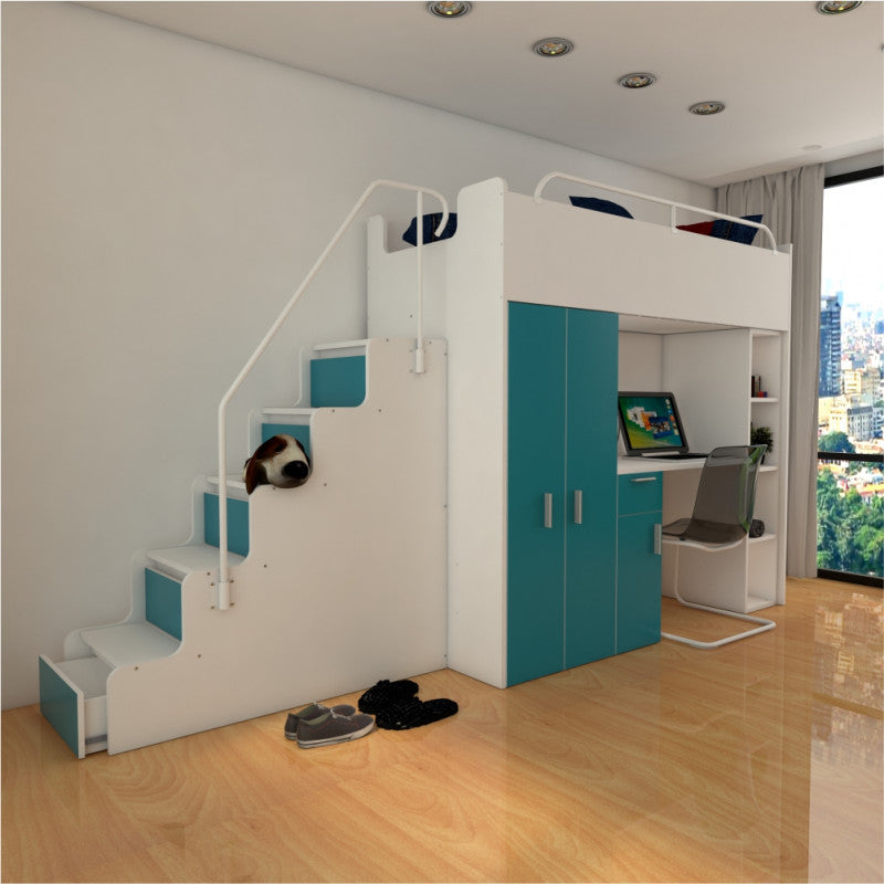 JESSICA 4S - Cabin bed set with Wardrobe, Desk and Stairs. 9 Colours
