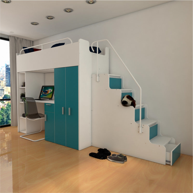 JESSICA 4S - Cabin bed set with Wardrobe, Desk and Stairs. 9 Colours