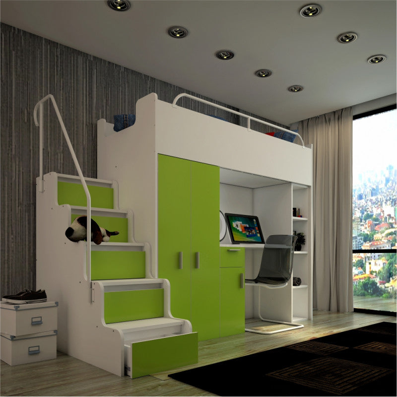 JESSICA 4S - Cabin bed set with Wardrobe, Desk and Stairs. 9 Colours