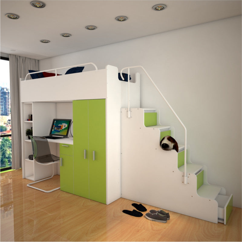 JESSICA 4S - Cabin bed set with Wardrobe, Desk and Stairs. 9 Colours