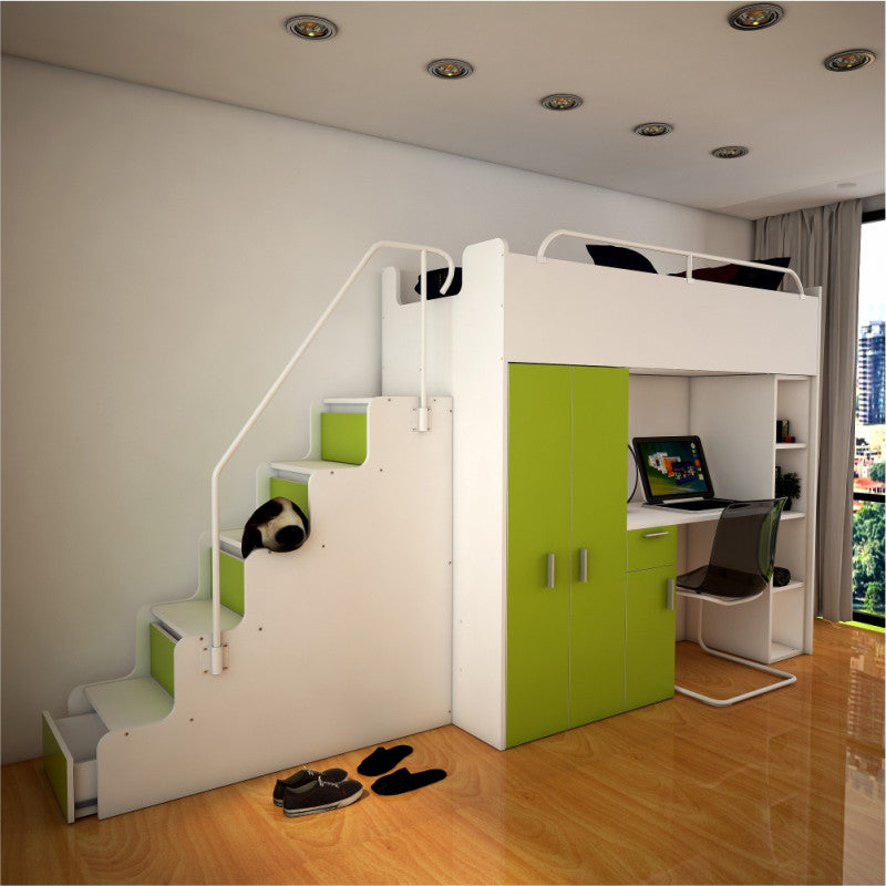 JESSICA 4S - Cabin bed set with Wardrobe, Desk and Stairs. 9 Colours