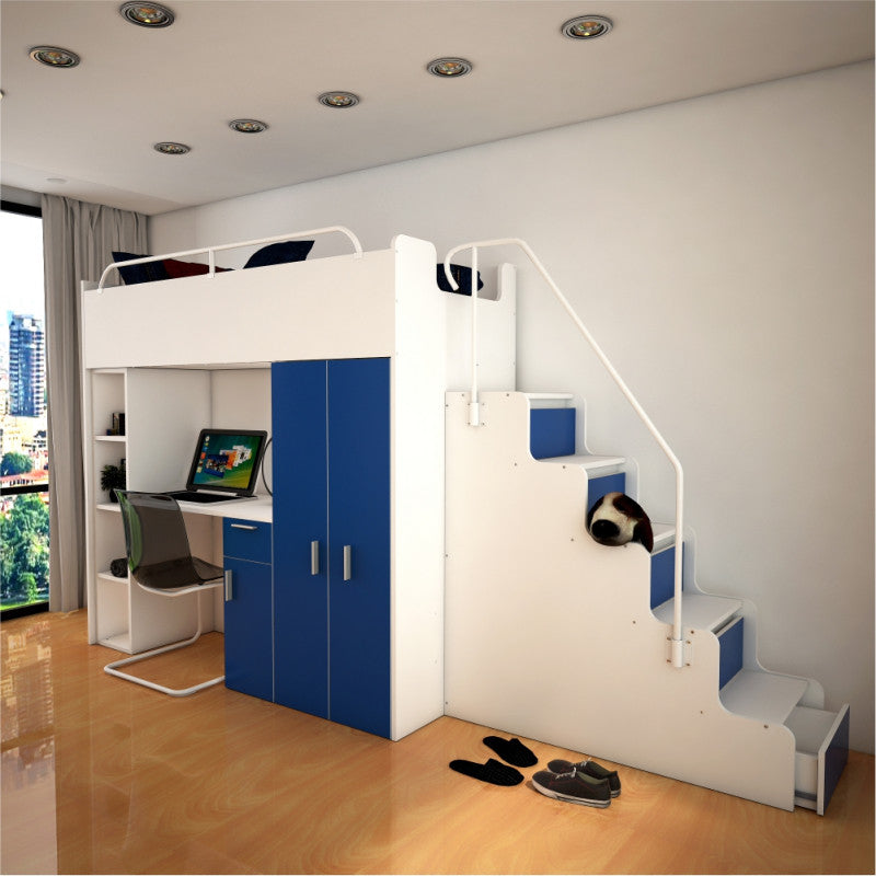 JESSICA 4S - Cabin bed set with Wardrobe, Desk and Stairs. 9 Colours