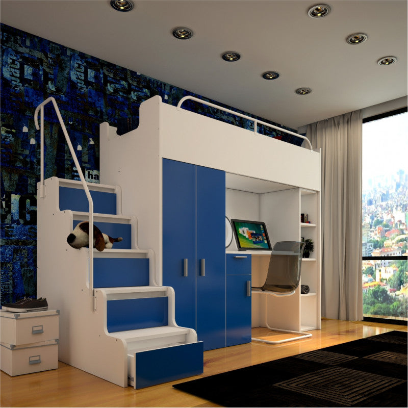 JESSICA 4S - Cabin bed set with Wardrobe, Desk and Stairs. 9 Colours