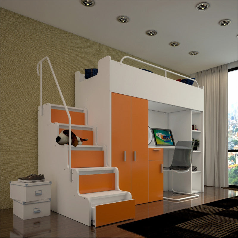 JESSICA 4S - Cabin bed set with Wardrobe, Desk and Stairs. 9 Colours