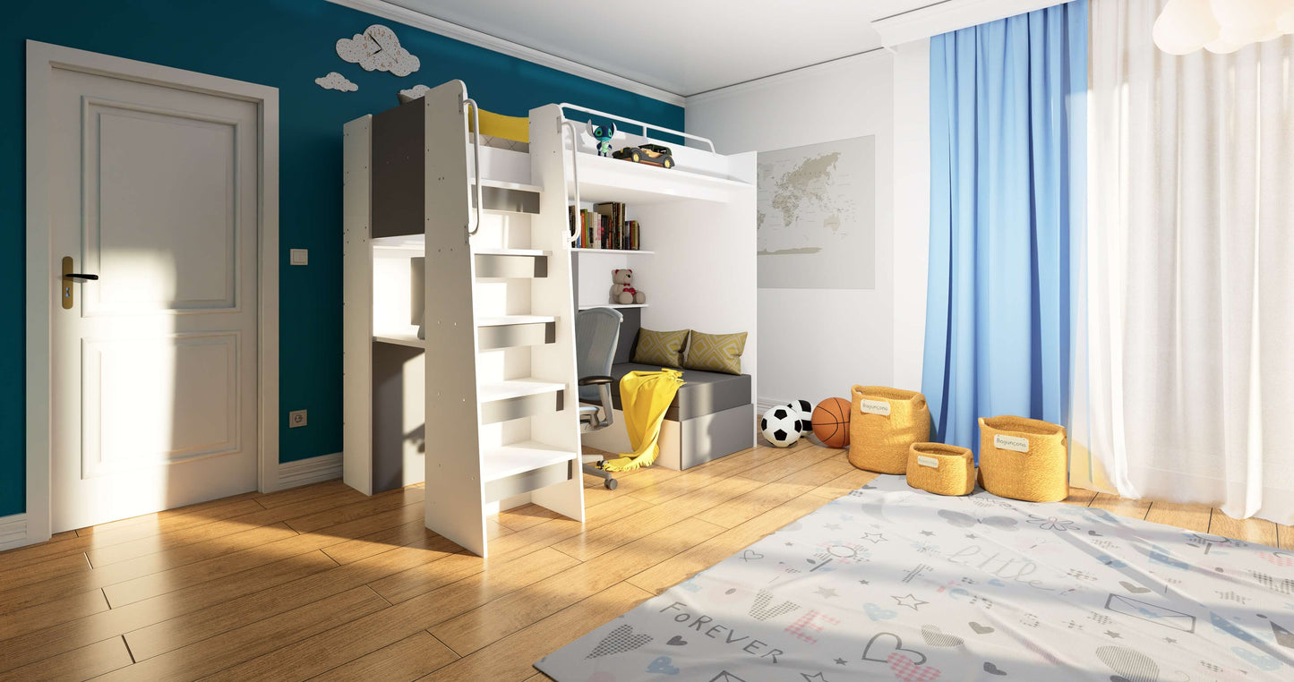 JESSICA 7 - Loft Bed with Desk and Sofa, 9 Colour Inserts