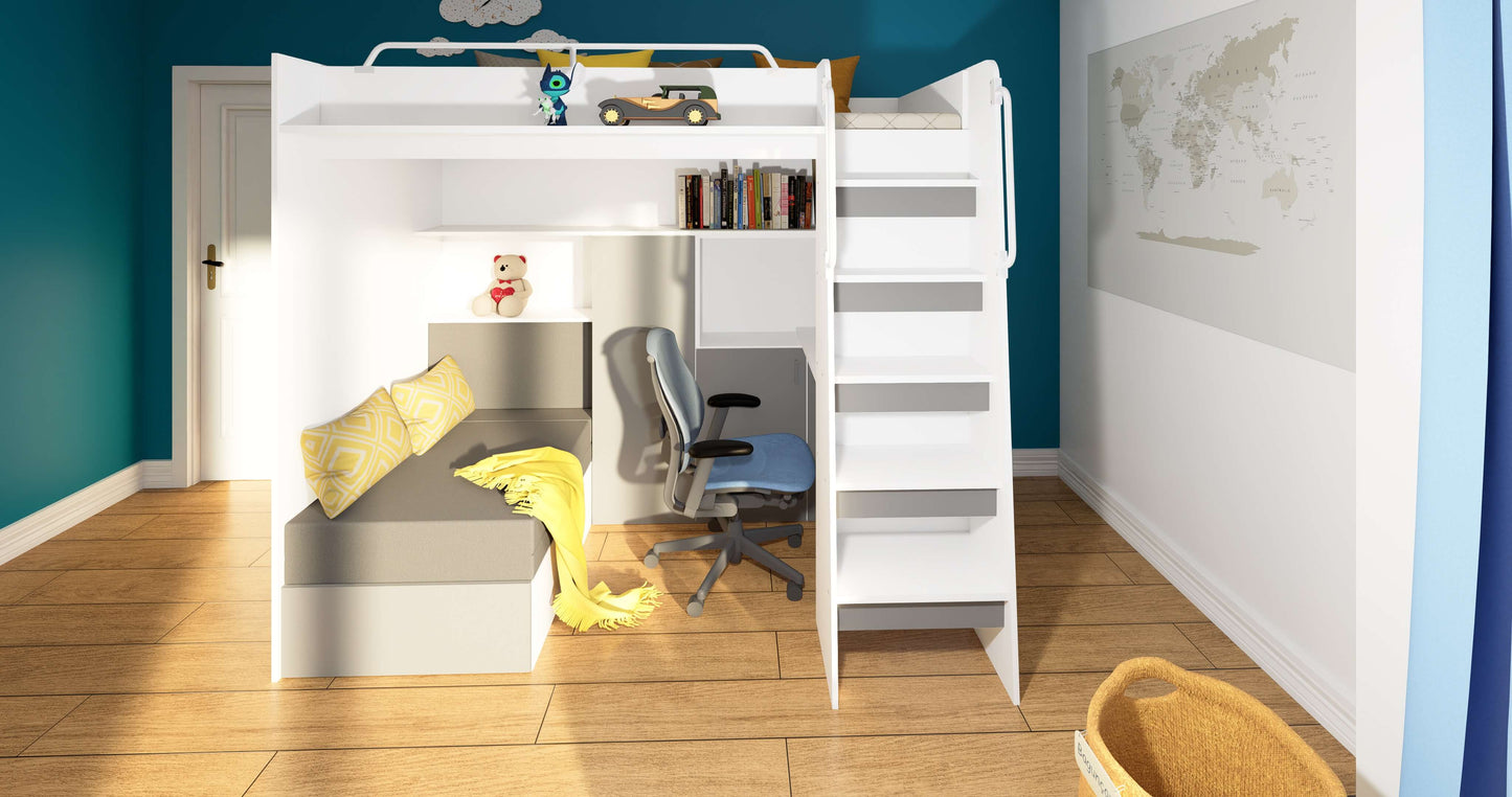 JESSICA 7 - Loft Bed with Desk and Sofa, 9 Colour Inserts