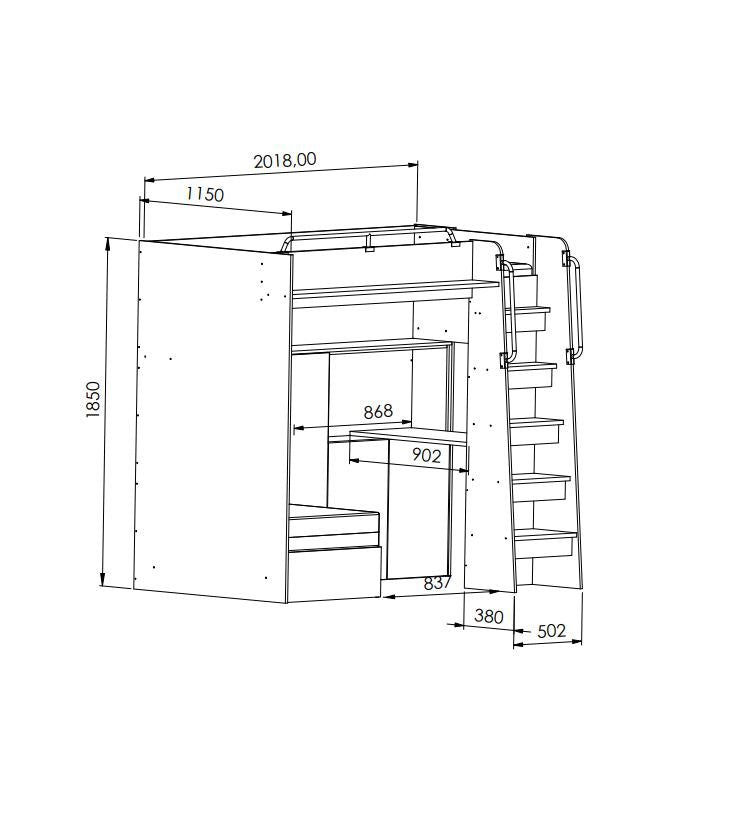 JESSICA 7 - Loft Bed with Desk and Sofa, 9 Colour Inserts