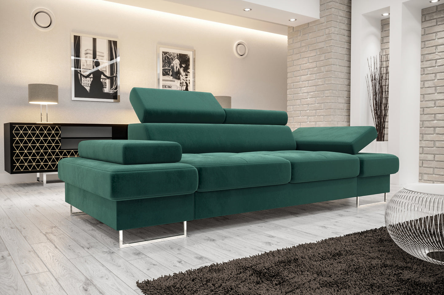 GALAXY II SOFA - 2 Seater Water Repellent with Chrome Legs Adjustable Headrests >231cm<