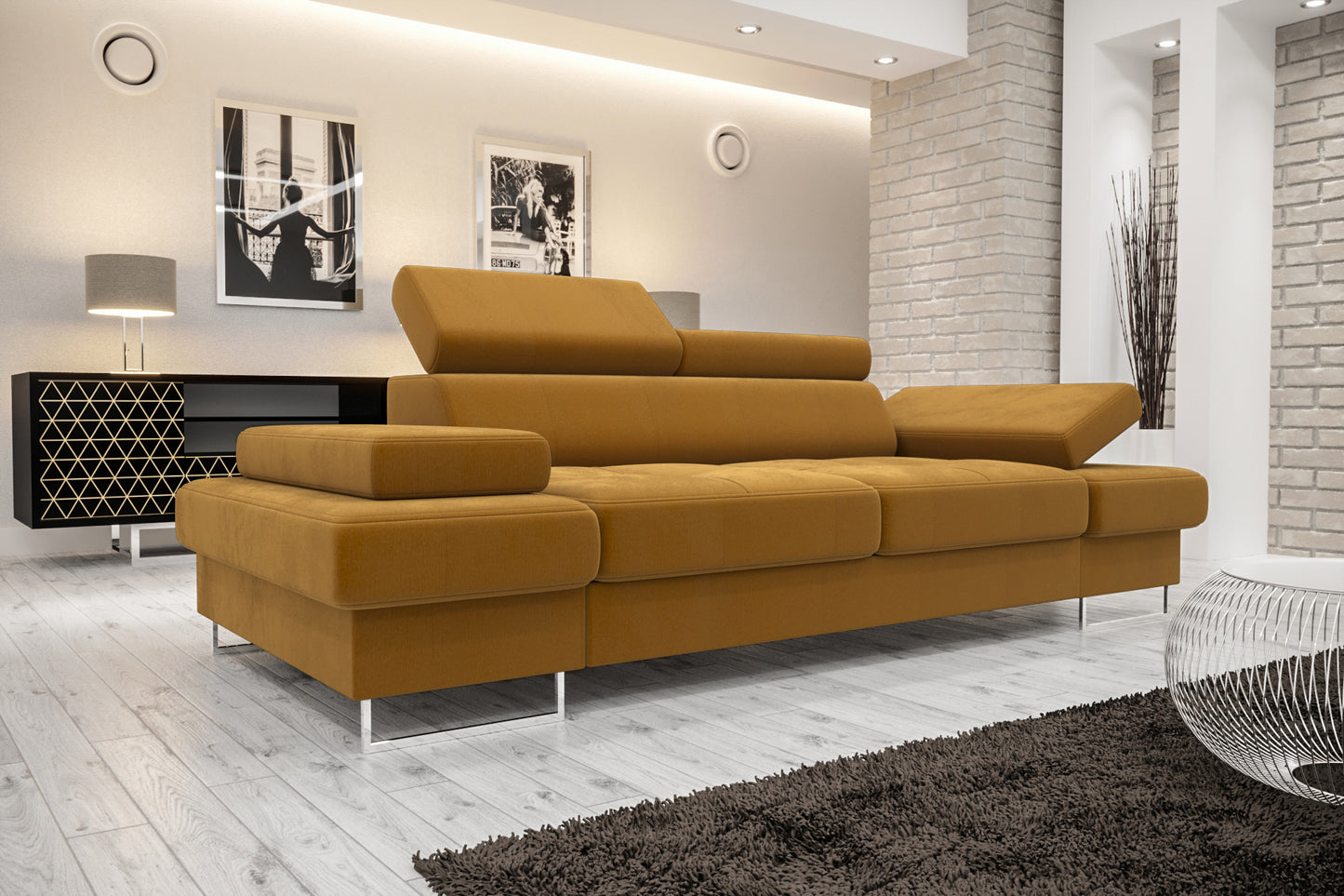 GALAXY II SOFA - 2 Seater Water Repellent with Chrome Legs Adjustable Headrests >231cm<