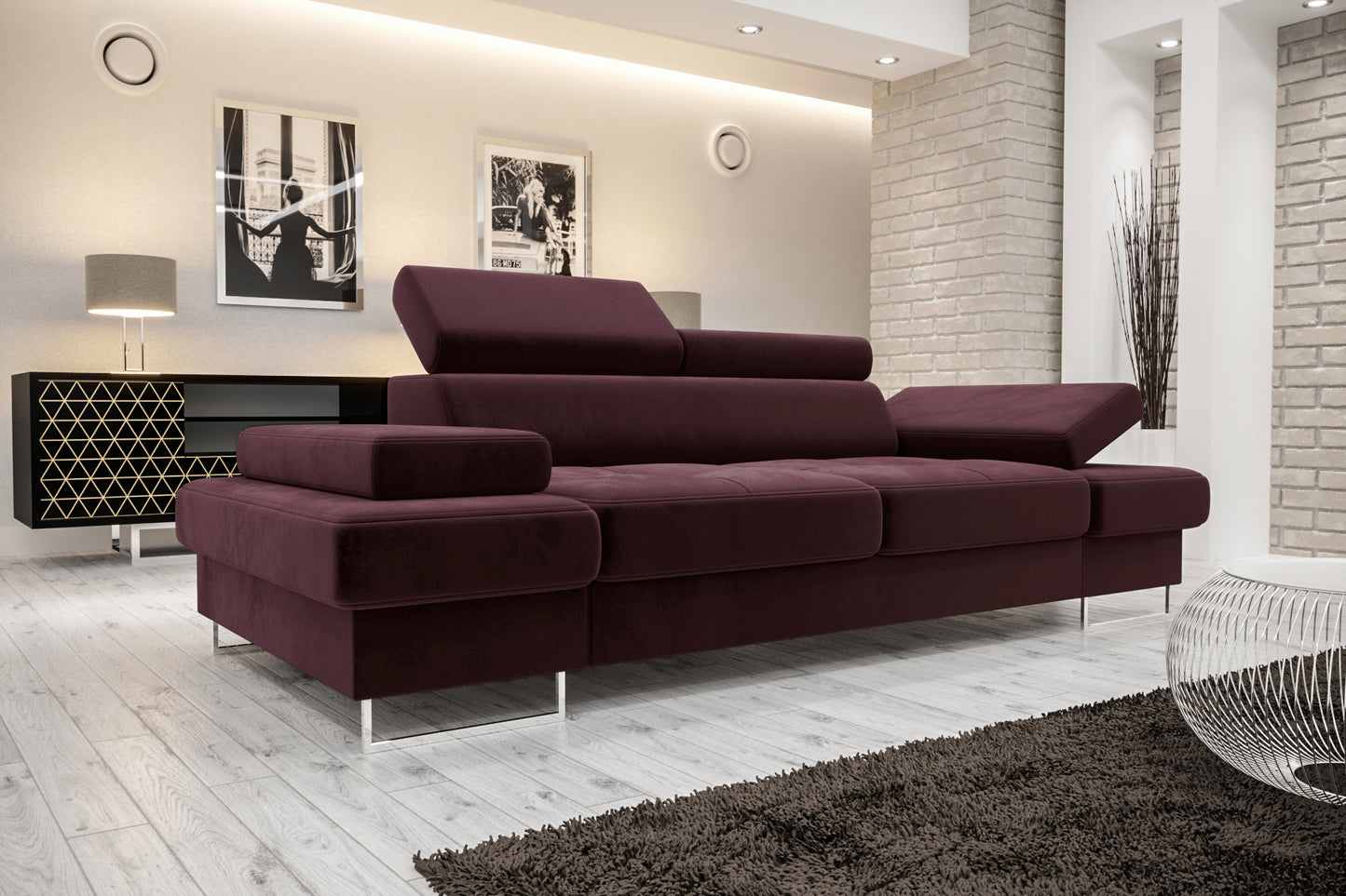 GALAXY II SOFA - 2 Seater Water Repellent with Chrome Legs Adjustable Headrests >231cm<