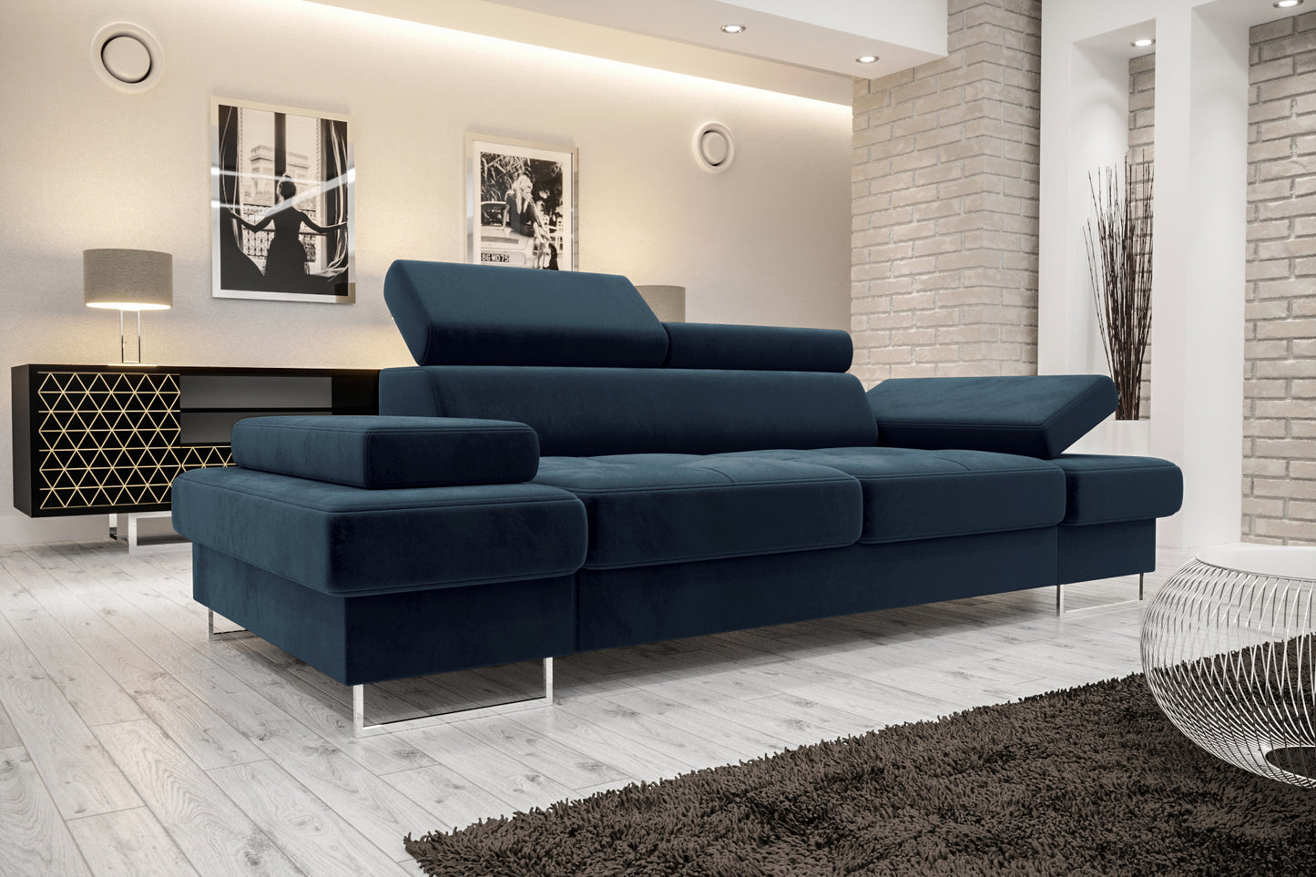 GALAXY II SOFA - 2 Seater Water Repellent with Chrome Legs Adjustable Headrests >231cm<