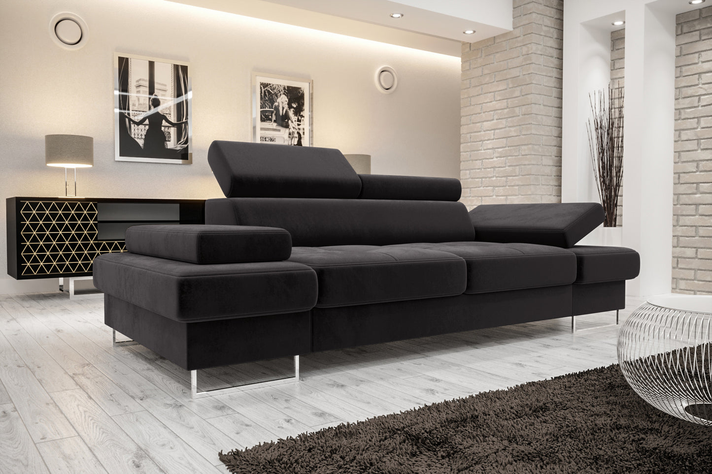 GALAXY II SOFA - 2 Seater Water Repellent with Chrome Legs Adjustable Headrests >231cm<