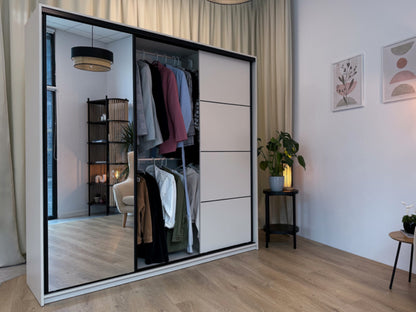 LOFT with Mirror - 3 Sliding Doors Wardrobe With Drawers Shelves 2 Rail 3 Colours 180 cm