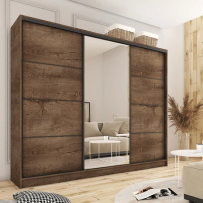 LOFT with Mirror - 3 Sliding Doors Wardrobe With Drawers Shelves 2 Rail Various Colour 280 cm