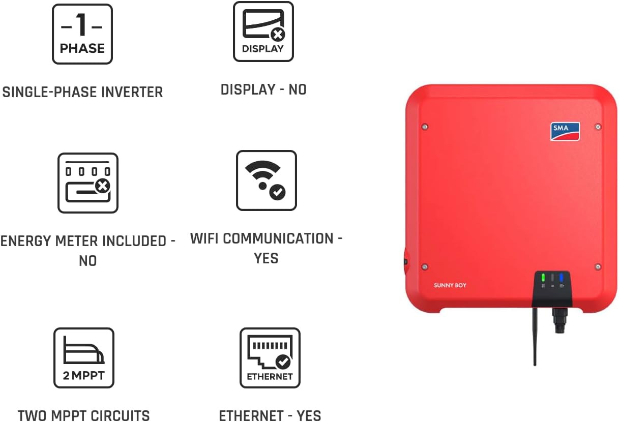 INVERTER SMA 3KW, ON-GRID, SINGLE-PHASE, 2 MPPT, NO DISPLAY, WIFI  SB3.0-1AV-41