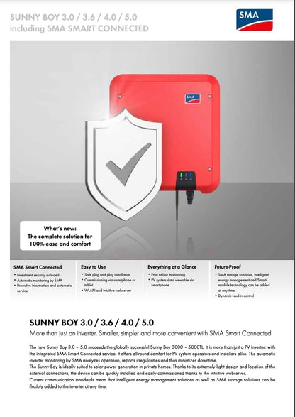 INVERTER SMA 3KW, ON-GRID, SINGLE-PHASE, 2 MPPT, NO DISPLAY, WIFI  SB3.0-1AV-41