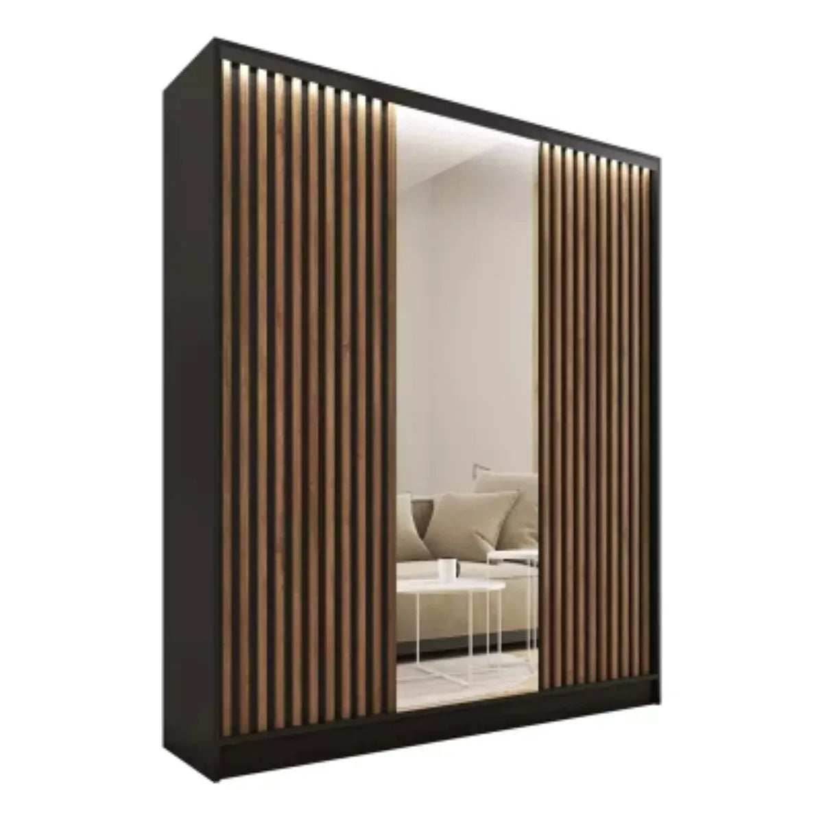Tanyaro with Mirror - 3 sliding Doors Wardrobe With Drawers Shelves 2 Rail Various Colour width 200 cm