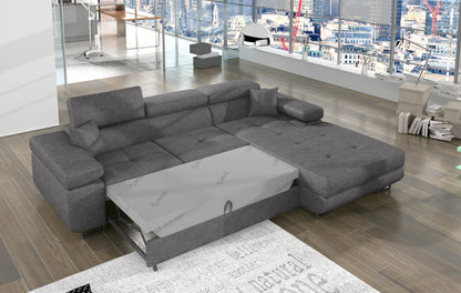 ARLAND Grey - L-Shape LEFT Corner Sofa Bed with Sleeping Function Storage > Width 289 cm <