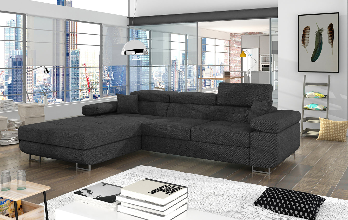 ARLAND Grey - L-Shape LEFT Corner Sofa Bed with Sleeping Function Storage > Width 289 cm <