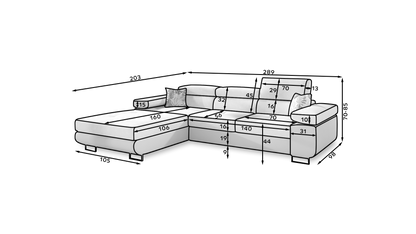 ARLAND Grey - L-Shape LEFT Corner Sofa Bed with Sleeping Function Storage > Width 289 cm <