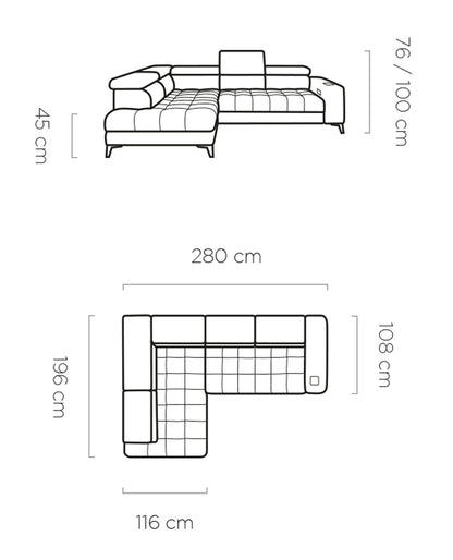 Bardo - L-Shape Corner Sofa  Storage For Bedding Various Colour > Width 280 cm <