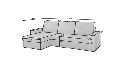 LIVIO -  Universal Corner Sofa Bed with Storage and Sleeping Function Various Colours >237cmx150cm<