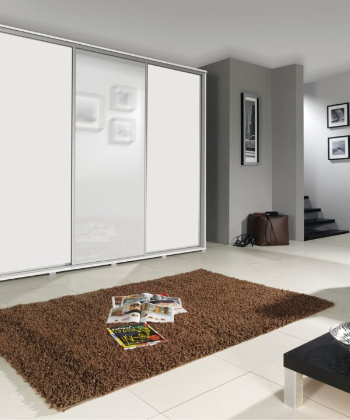 Penelope 255 - 3 sliding Doors Wardrobe With Shelves 2 Rail  Mirror Various Colour width 255 cm