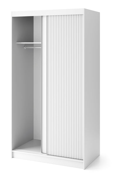 Biancco II - Two Sliding Doors Wardrobe White with Shelves, hanging rail  >120cm<