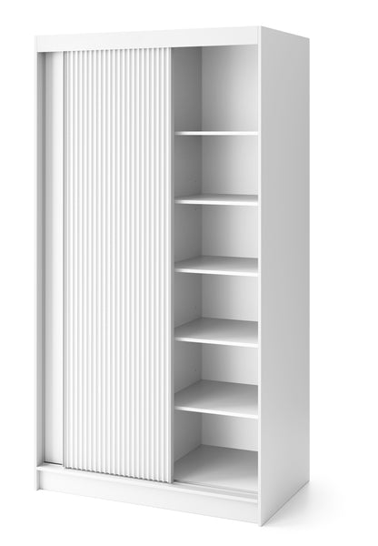 Biancco II - Two Sliding Doors Wardrobe White with Shelves, hanging rail  >120cm<