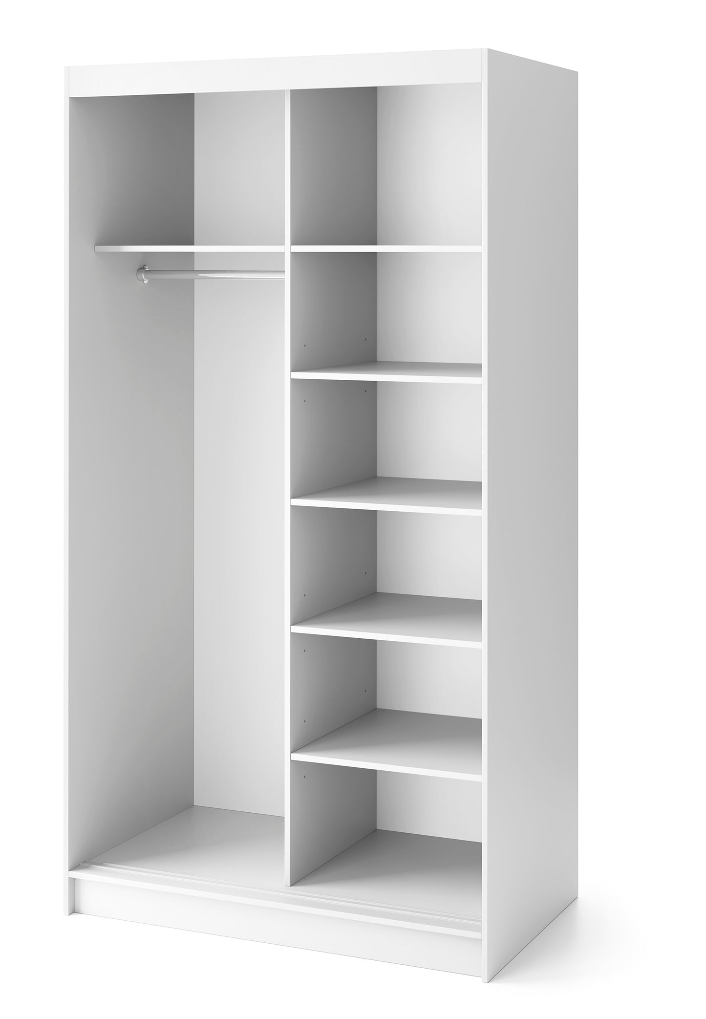 Biancco II - Two Sliding Doors Wardrobe White with Shelves, hanging rail  >120cm<