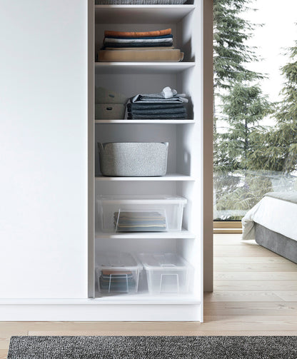 Biancco III - 3 Sliding Doors Wardrobe White with Shelves Hanging Rail Without Mirror >180cm<