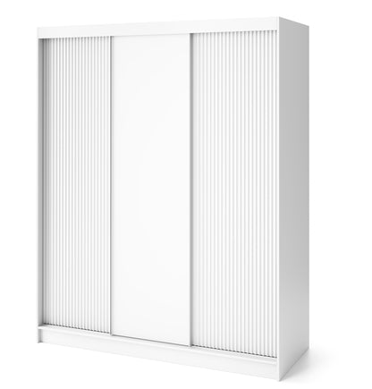 Biancco III - 3 Sliding Doors Wardrobe White with Shelves Hanging Rail Without Mirror >180cm<