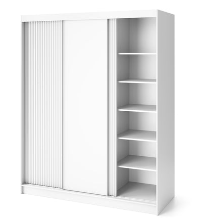 Biancco III - 3 Sliding Doors Wardrobe White with Shelves Hanging Rail Without Mirror >180cm<