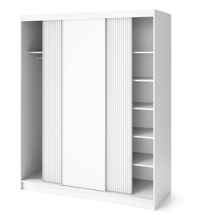 Biancco III - 3 Sliding Doors Wardrobe White with Shelves Hanging Rail Without Mirror >180cm<