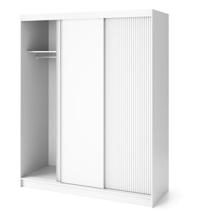 Biancco III - 3 Sliding Doors Wardrobe White with Shelves Hanging Rail Without Mirror >180cm<