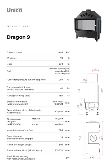 DRAGON 9 - Fireplace Insert Anti-Smog Ecofriendly Modern Steel