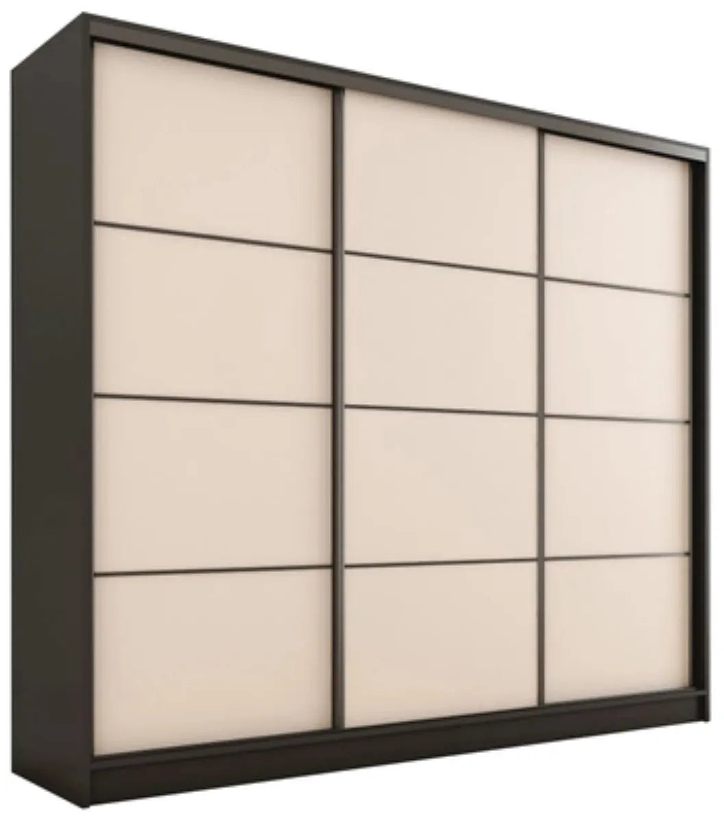 LOFT - 3 Sliding Doors Wardrobe With Drawers Shelves 2 Rail Black Body 3 Option 200 cm