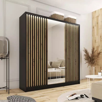 Tanyaro with Mirror - 3 sliding Doors Wardrobe With Drawers Shelves 2 Rail Various Colour width 180 cm