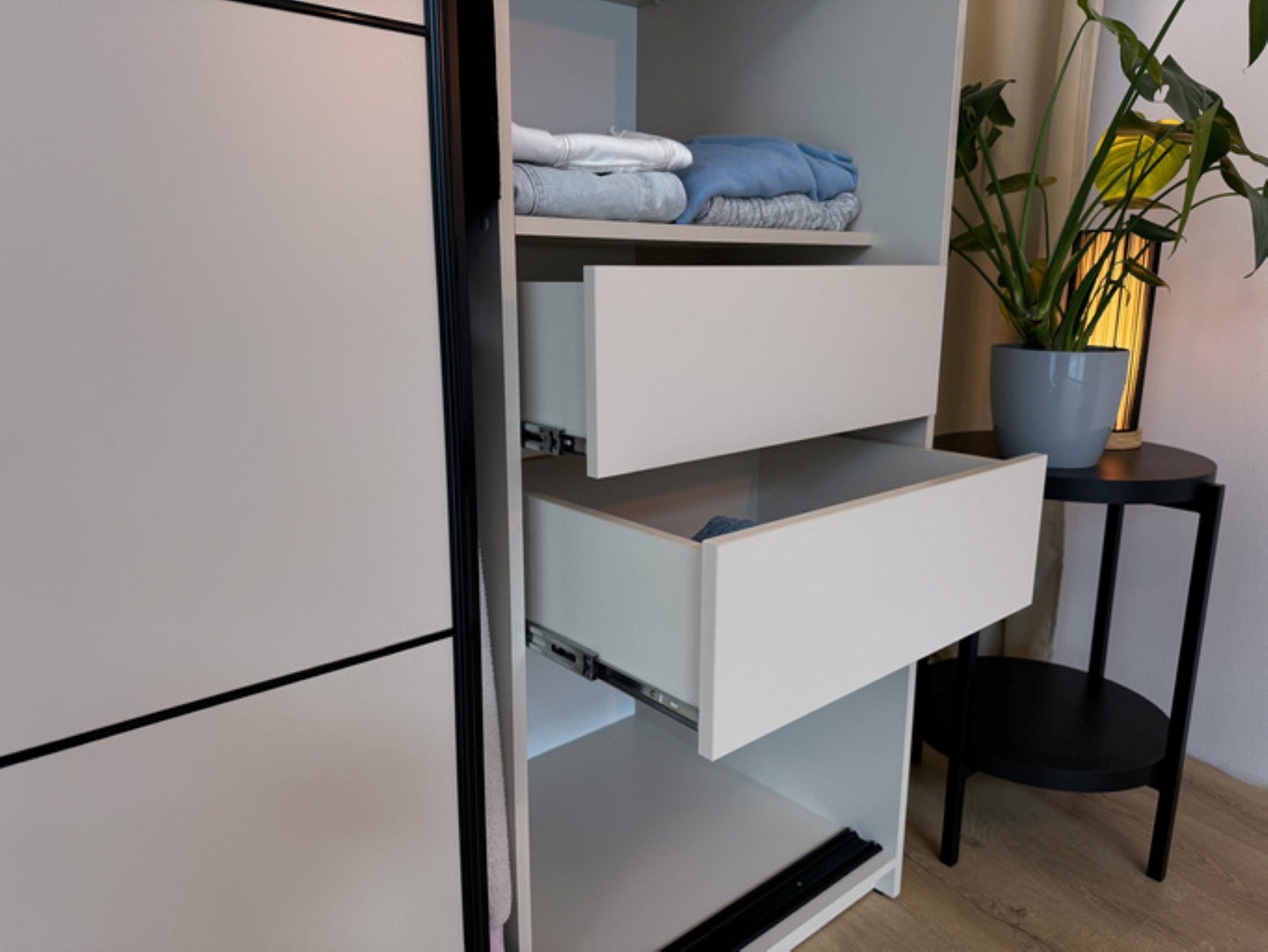 LOFT with Mirror - 3 Sliding Doors Wardrobe With Drawers Shelves 2 Rail Three Colour 250 cm