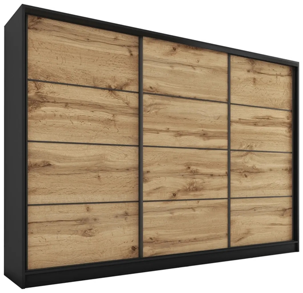 LOFT No Mirror - 3 Sliding Doors Wardrobe With Drawers Shelves 2 Rail  Various Colour 250 cm