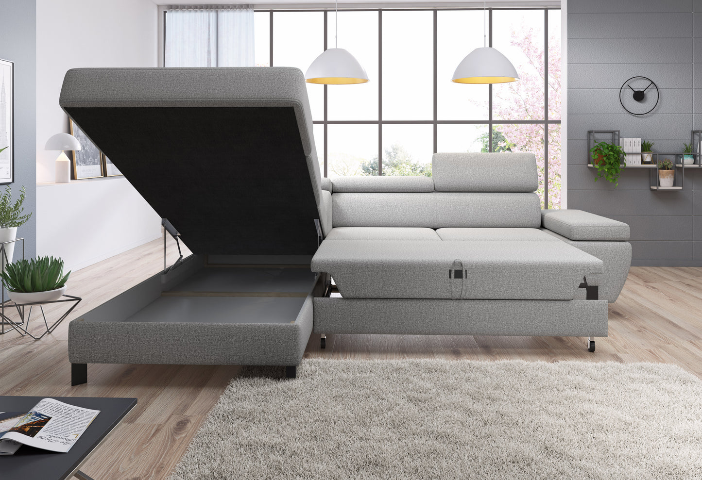 Marina - L-Shape Corner Sofa Bed with Sleeping Function Storage Various Colour > Width 263 cm <