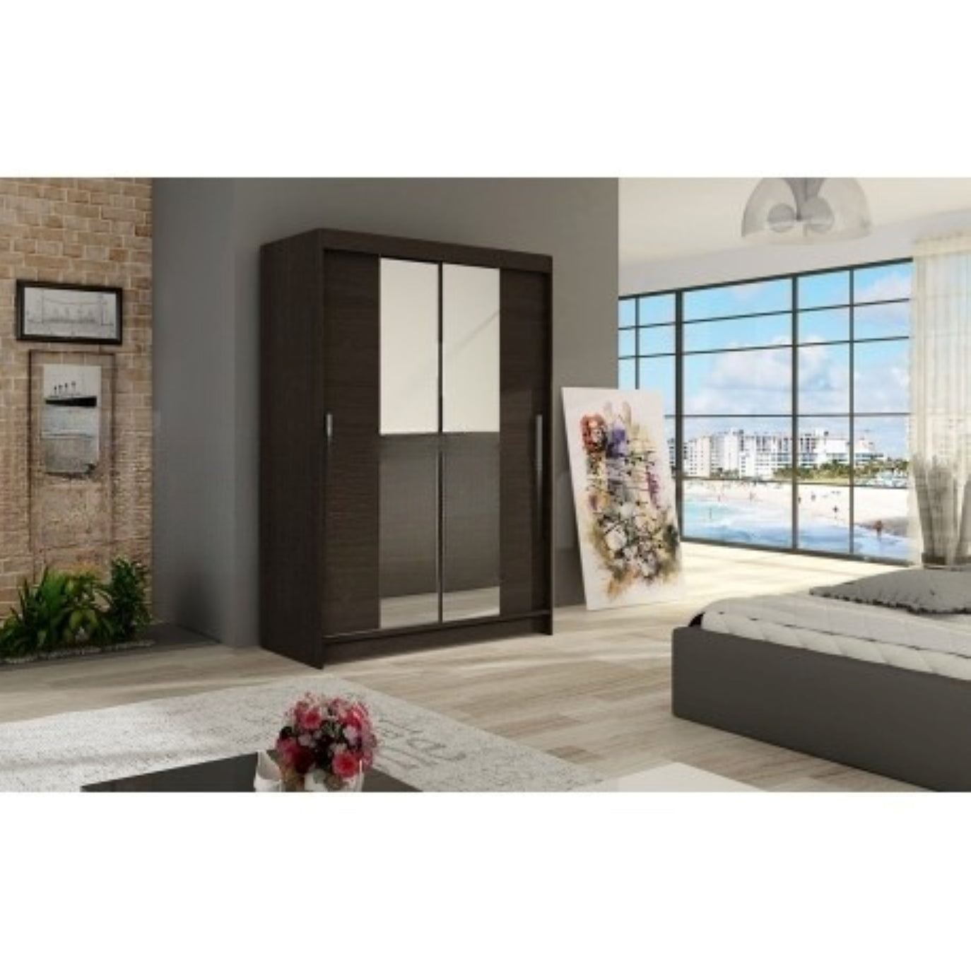 VEGAS 2 - 2 sliding door wardrobe with Shelves Rail Mirror Colour Choco width 120 cm