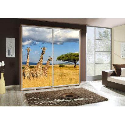 Penelope - 2 sliding Doors Wardrobe With Shelves 2 Rail "GIRAFFE" Graphics width 205 cm