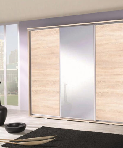 Penelope 255 - 3 sliding Doors Wardrobe With Shelves 2 Rail  Mirror Various Colour width 255 cm