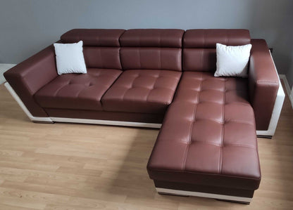 BARI 1 - Modern Corner Sofa Brown & White Right Faux Leather Adjustable Headrest Fast Delivery >272x172cm<