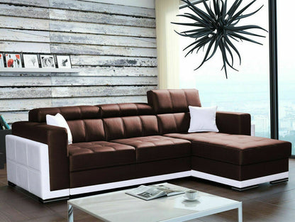 BARI 1 - Modern Corner Sofa Brown & White Right Faux Leather Adjustable Headrest Fast Delivery >272x172cm<