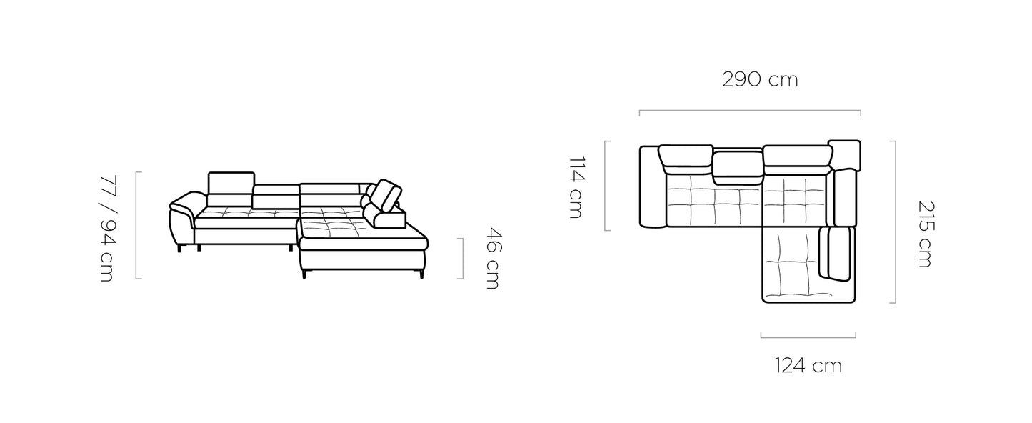 Sempona - L-Shape Corner Sofa Bed with Sleeping Function Storage Adjustable Headrests Various Colour > Width 290 cm <