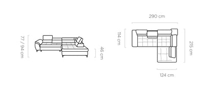 Sempona - L-Shape Corner Sofa Bed with Sleeping Function Storage Adjustable Headrests Various Colour > Width 290 cm <