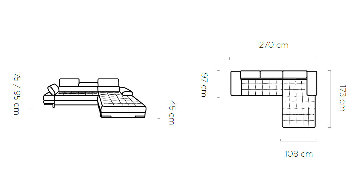 Sevilla Mini- L-Shape Corner Sofa Bed with Sleeping Function Storage Various Colour > Width 270 cm <