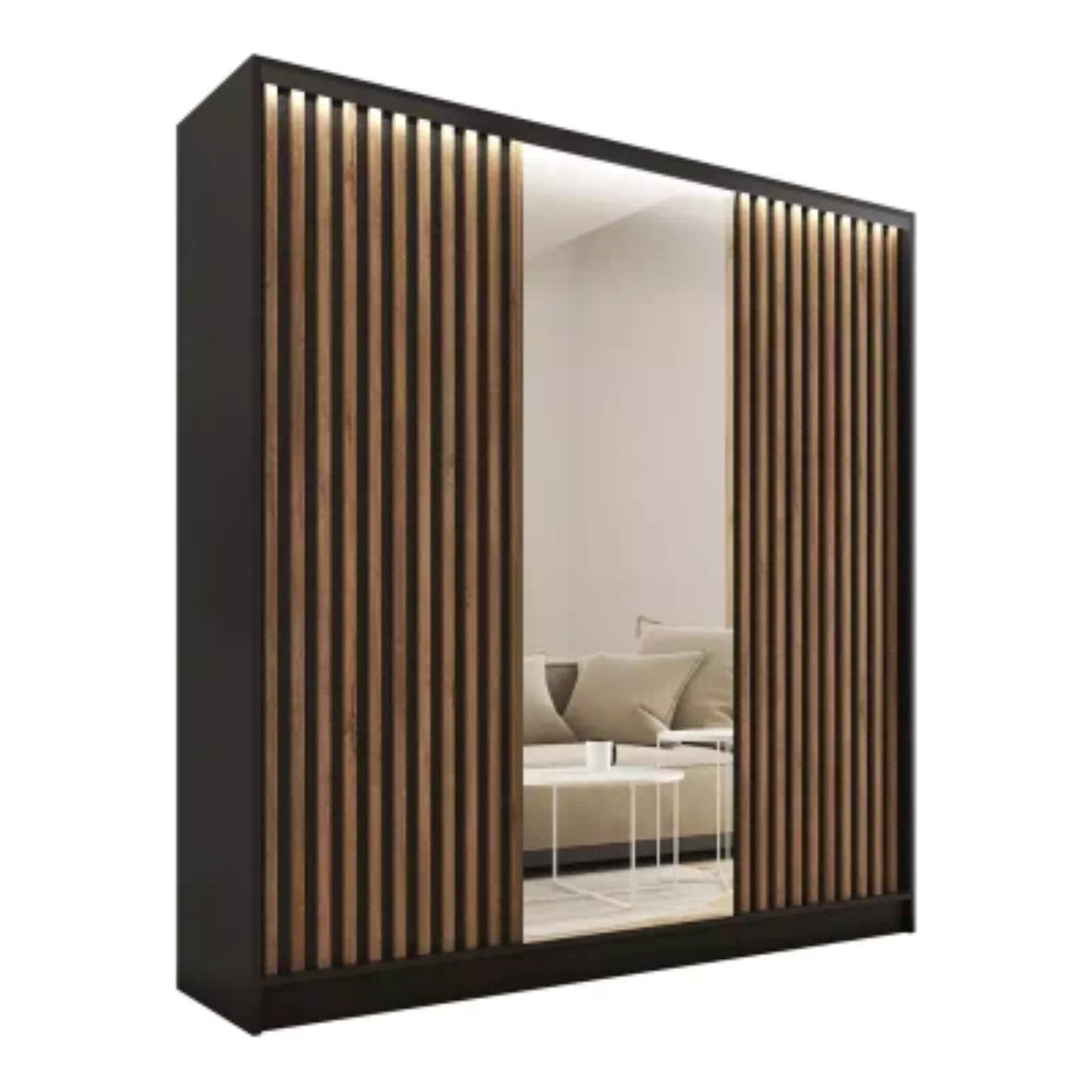 Tanyaro with Mirror - 3 sliding Doors Wardrobe With Drawers Shelves 2 Rail Various Colour width 180 cm